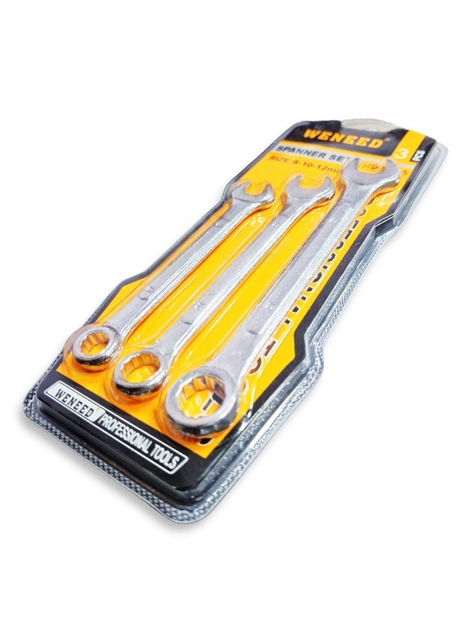 Double Spanner Set 3Pcs(8mm, 10mm, 12mm) – High-Quality Material, Open & Closed End Spanners, Durable and Rust-Resistant Hand Tools for Professional and Home Use - Image 2