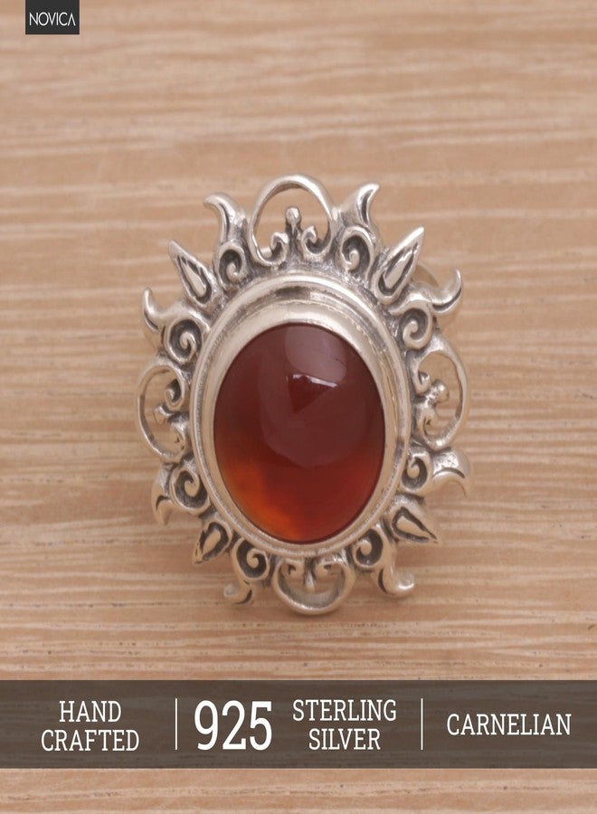 نوفيكا خاتم كوكتيل من العقيق الأحمر مصنوع يدويًا من نوفيكا، مستوحى من الشمس، مصنوع من الفضة الإسترليني، حجر بخت إندونيسي أحمر [إطار تاجي 0.5 بوصة طول × 0.5 بوصة عرض × 0.4 بوصة ارتفاع، عرض السوار 4 مم] "نور الكون" - Image 5
