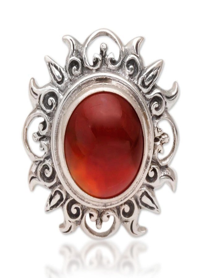 نوفيكا خاتم كوكتيل من العقيق الأحمر مصنوع يدويًا من نوفيكا، مستوحى من الشمس، مصنوع من الفضة الإسترليني، حجر بخت إندونيسي أحمر [إطار تاجي 0.5 بوصة طول × 0.5 بوصة عرض × 0.4 بوصة ارتفاع، عرض السوار 4 مم] "نور الكون" - Image 4