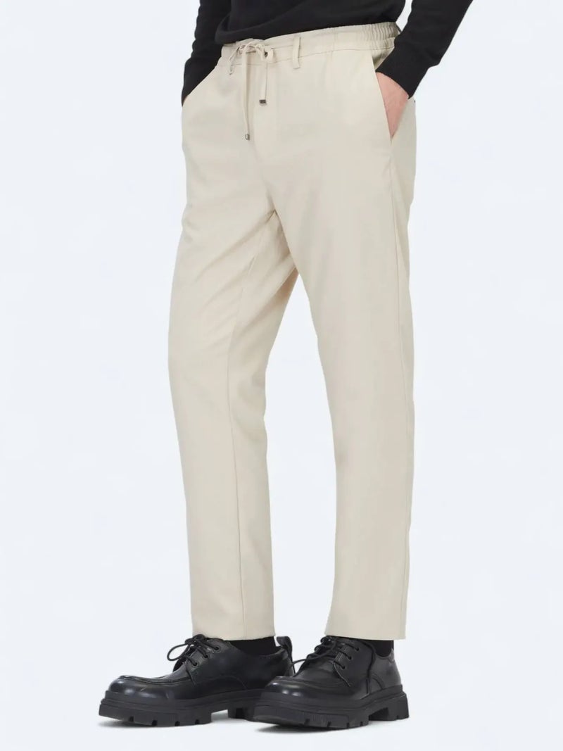 كيب بنطال رياضي كاجوال بقصة مريحة من قماش بيج داكن منسوج - Image 4