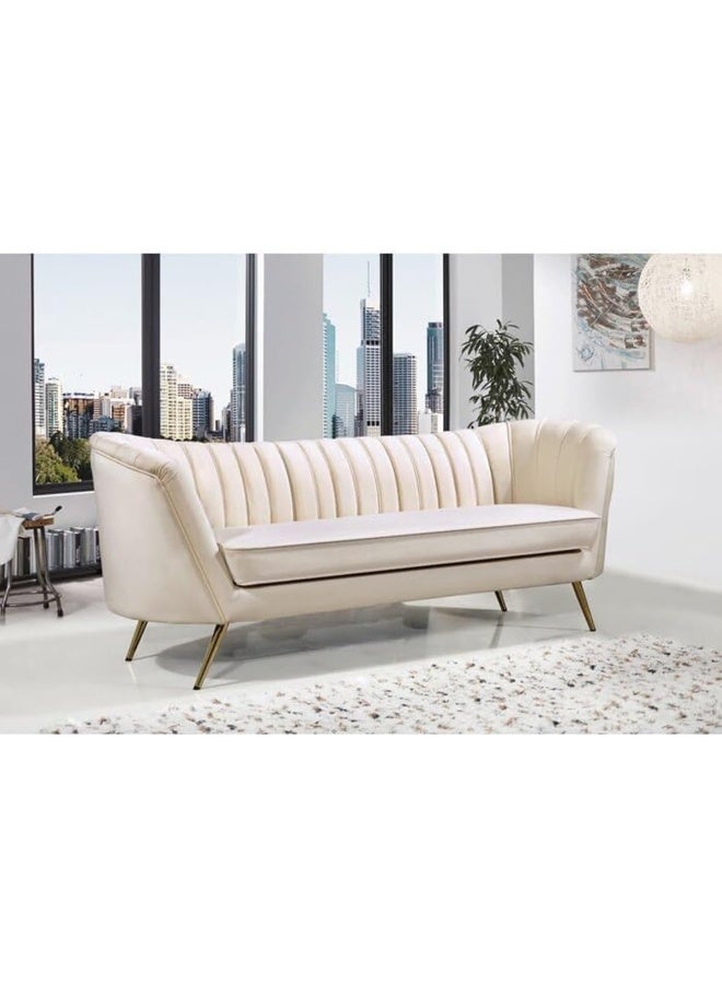 Comfynest Mid-Century Modern Chesterfield Sofa in Velvet with Sleek Golden Metal Legs - Ideal for Living Room, Bedroom, or Office Use (Beige, 4 Seater)  - Image 3