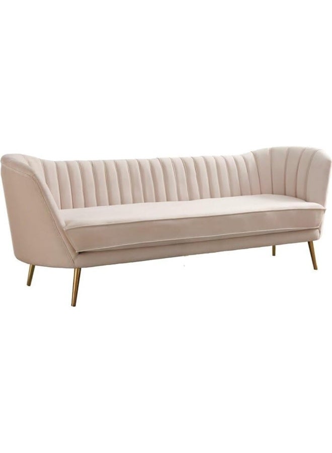 Comfynest Mid-Century Modern Chesterfield Sofa in Velvet with Sleek Golden Metal Legs - Ideal for Living Room, Bedroom, or Office Use (Beige, 4 Seater)  - Image 2
