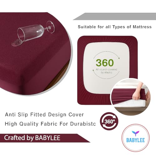 BABYLEE Mattress Protector King Size 78x72 Ultra Soft Breathable & Fitted Bed Protector Terry Cover Double Bed (6.5x6 feet, Fits 10 Inches, Wine) - Image 3