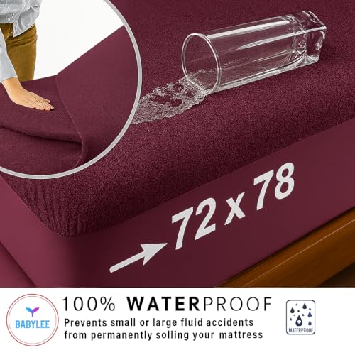 BABYLEE Mattress Protector King Size 78x72 Ultra Soft Breathable & Fitted Bed Protector Terry Cover Double Bed (6.5x6 feet, Fits 10 Inches, Wine) - Image 2