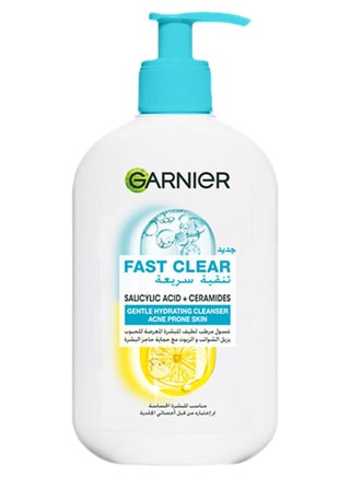 Garnier Fast Clear Gentle Cleanser, Deep Hydrating Face Wash for Acne Prone Skin with Salicylic Acid and Ceramides, Sulphate and Fragrance Free, 250ml