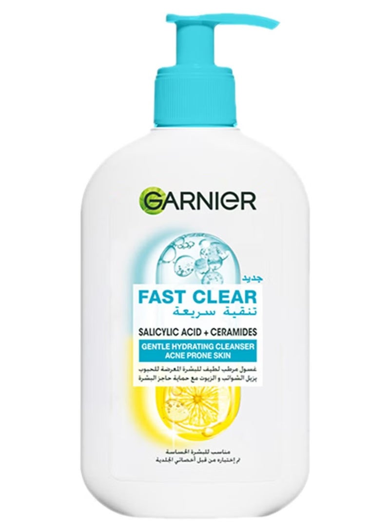 Garnier Fast Clear Gentle Cleanser, Deep Hydrating Face Wash for Acne Prone Skin with Salicylic Acid and Ceramides, Sulphate and Fragrance Free, 250ml