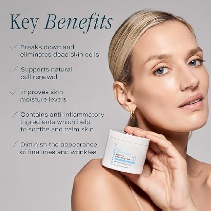 SKINN Multi-Acid Resurfacing Pads, with Glycolic, Lactic & Salicylic Acid, 60 Pads - Witch Hazel Chemical Peel for Face, Neck & Decollete Exfoliates, Brightens & Tones Skin, for Fine Lines & Wrinkles - Image 2