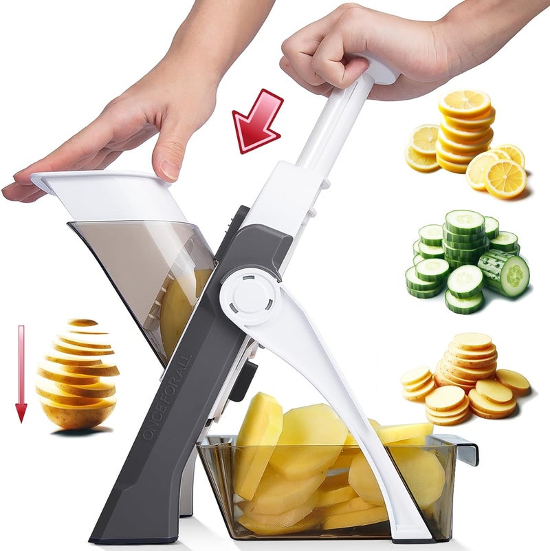 ONCE FOR ALL قطاعة الماندولين الآمنة للمطبخ من ، قطاعة خضروات احترافية لشرائح البطاطس، قابلة لتعديل السماكة من 0.1 إلى 8 مم، أداة مطبخية سريعة التحضير للوجبات - Image 1