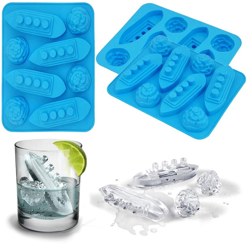 3Pcs Titanic and Iceberg Ice Cube Trays Titanic Film Theme Ice Maker Chocolate Candy Soap Crayon Wax Melt Making Mold Set of 3