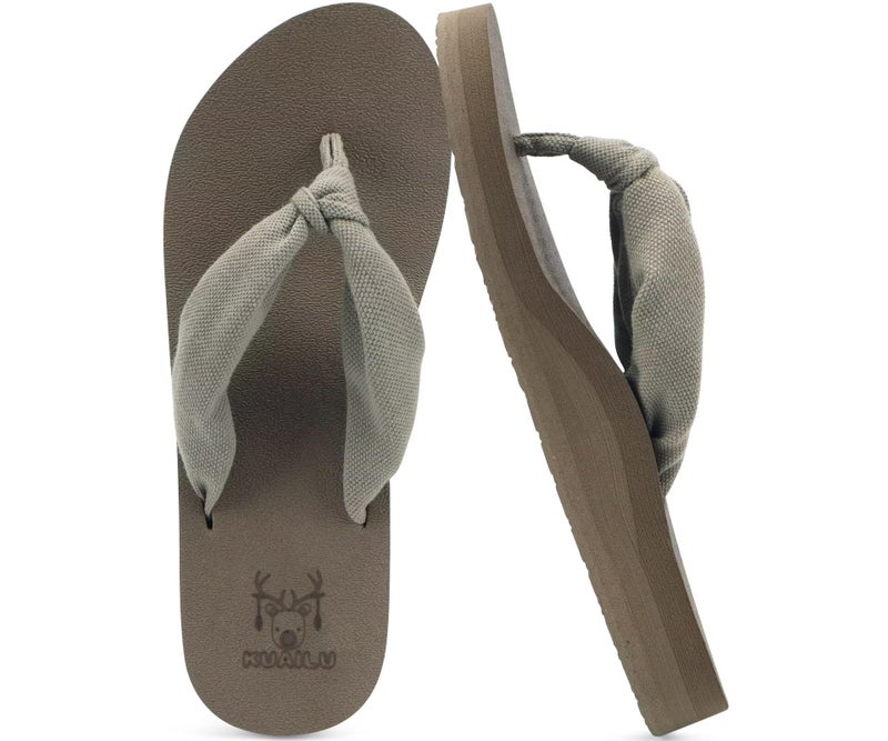KuaiLu Flip Flops Women Arch Support Yoga Mat Comfortable Summer Beach Walking Thong Cushion Sandals Slip on Outfits Travel Essentials Orthotic Slides Indoor Outdoor Slippers Shoes Camel Taupe Size 8 - Image 1