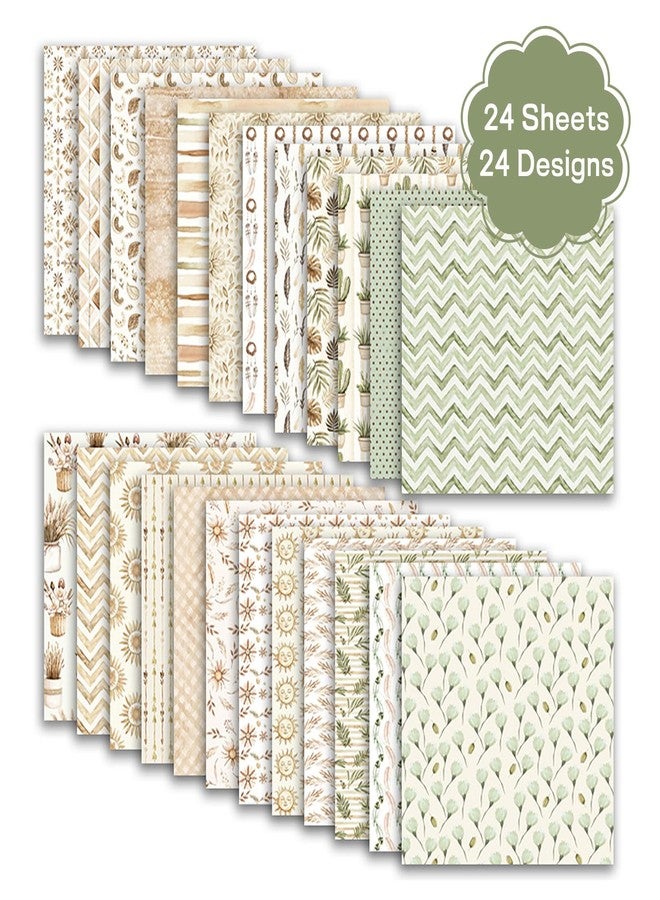 MIATTCLD Scrapbook Paper Boho Patterned Paper for Scrapbooking, Double Sided Floral Decorative Craft Papers, MIATTCLD 24 Sheets Scrapbook Background Papers for Photo Album Journal Decor (Beige, 12x12 IN) - Image 4