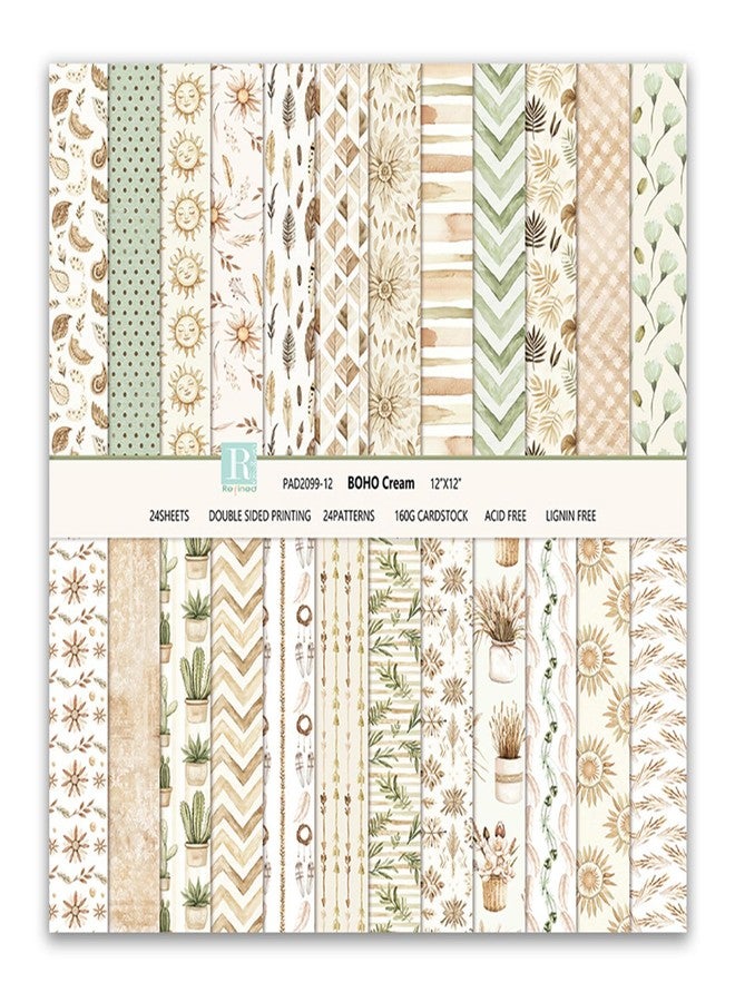 MIATTCLD Scrapbook Paper Boho Patterned Paper for Scrapbooking, Double Sided Floral Decorative Craft Papers, MIATTCLD 24 Sheets Scrapbook Background Papers for Photo Album Journal Decor (Beige, 12x12 IN) - Image 1