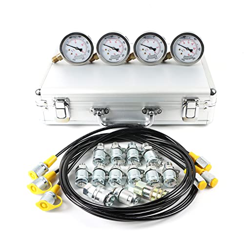 IMELBUFF Hydraulic Pressure Test Kit 100/250/400/600bar, 4 Gauges 13 Couplings 3 Test Hoses Hydraulic Gauge Kit for Excavator Construction Machinery Ships Mine - Image 2