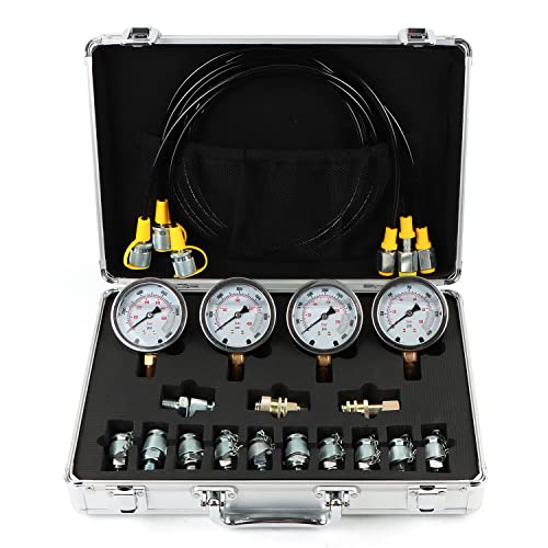 IMELBUFF Hydraulic Pressure Test Kit 100/250/400/600bar, 4 Gauges 13 Couplings 3 Test Hoses Hydraulic Gauge Kit for Excavator Construction Machinery Ships Mine - Image 1