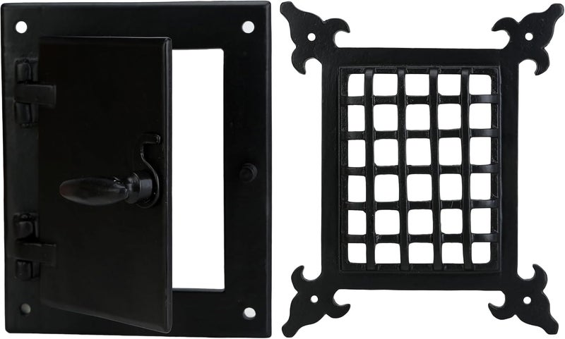 A29 Hardware Cast Iron Speakeasy Door Grill/Grille with Viewing Door, Black Powder Coat Finish, Medium Size - Image 1