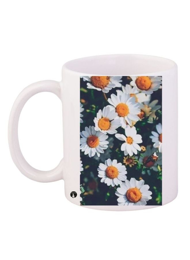 RYN Flower Printed Coffee Mug White/Yellow/Green 11ounce