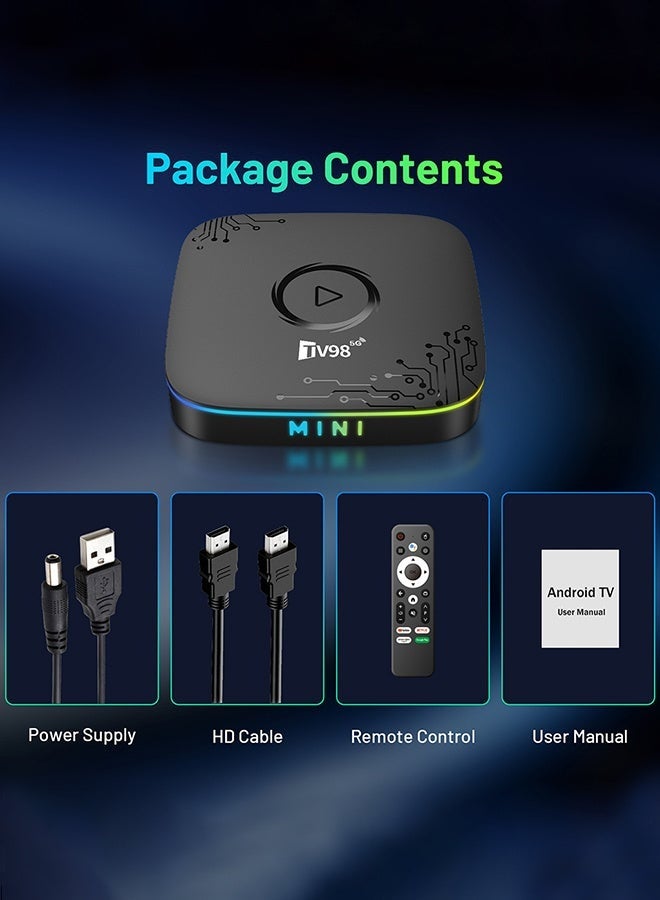 TV98 8K Smart TV Box Android 14 Quad Core ARM Cortex A53 with 2.4G/5G Wifi6 & Remote Set Top Boxes with Illuminated Breathing Light - Image 3