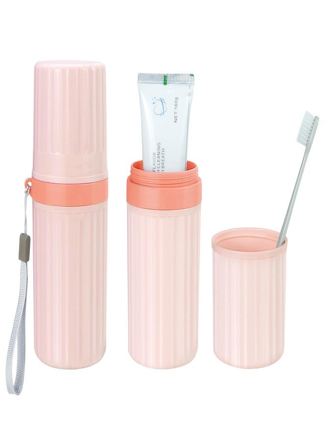 Mulbozy Travel Toothbrush Holder, Large Travel Toothbrush Cup Case, Portable Travel Toothbrush Toothpaste Makeup Storage for Business Trip Camping School - Pink - Image 1