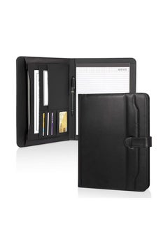 Black PU Leather Portfolio Folder, Multifunctional Business Document Organizer with Clipboard and Legal Pad for Interviews, Conferences and Presentations