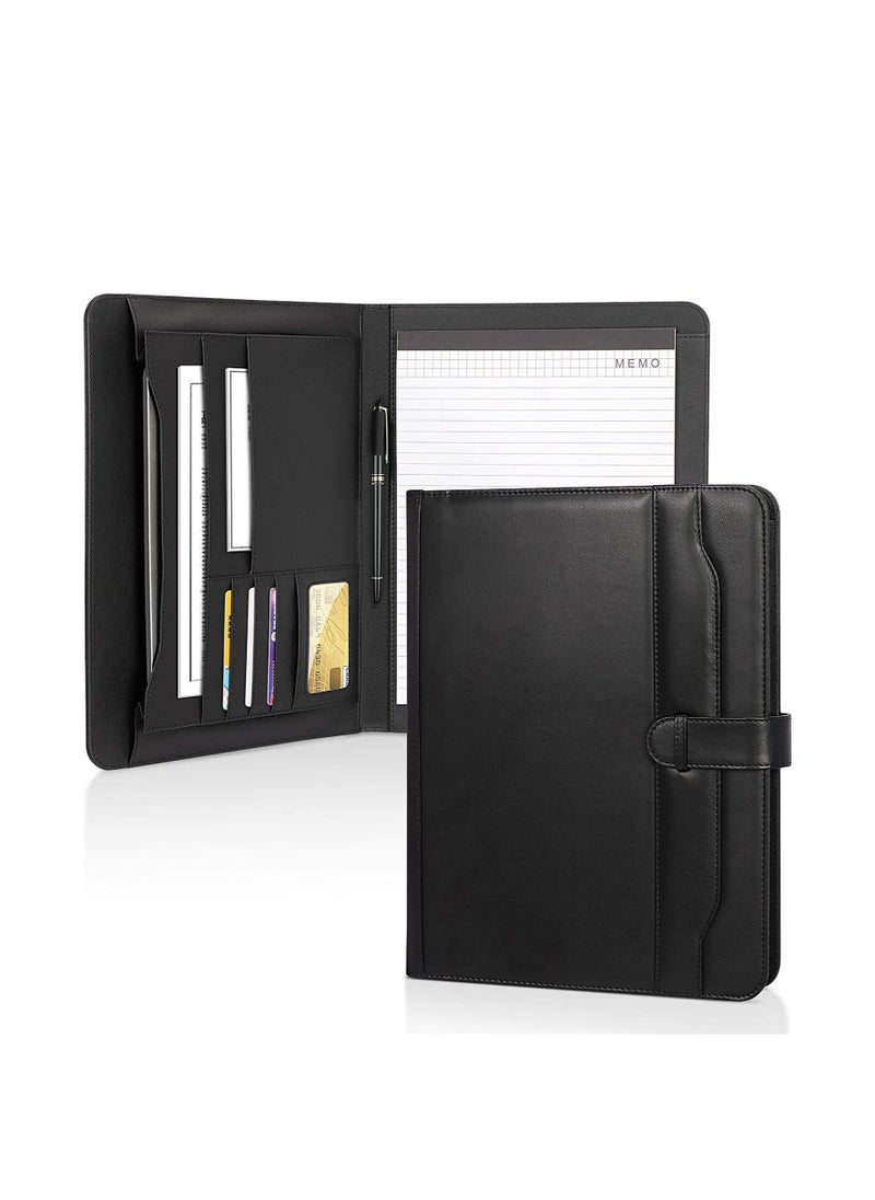 Generic - Black PU Leather Portfolio Folder, Multifunctional Business Document Organizer with Clipboard and Legal Pad for Interviews, Conferences and Presentations - Image 1