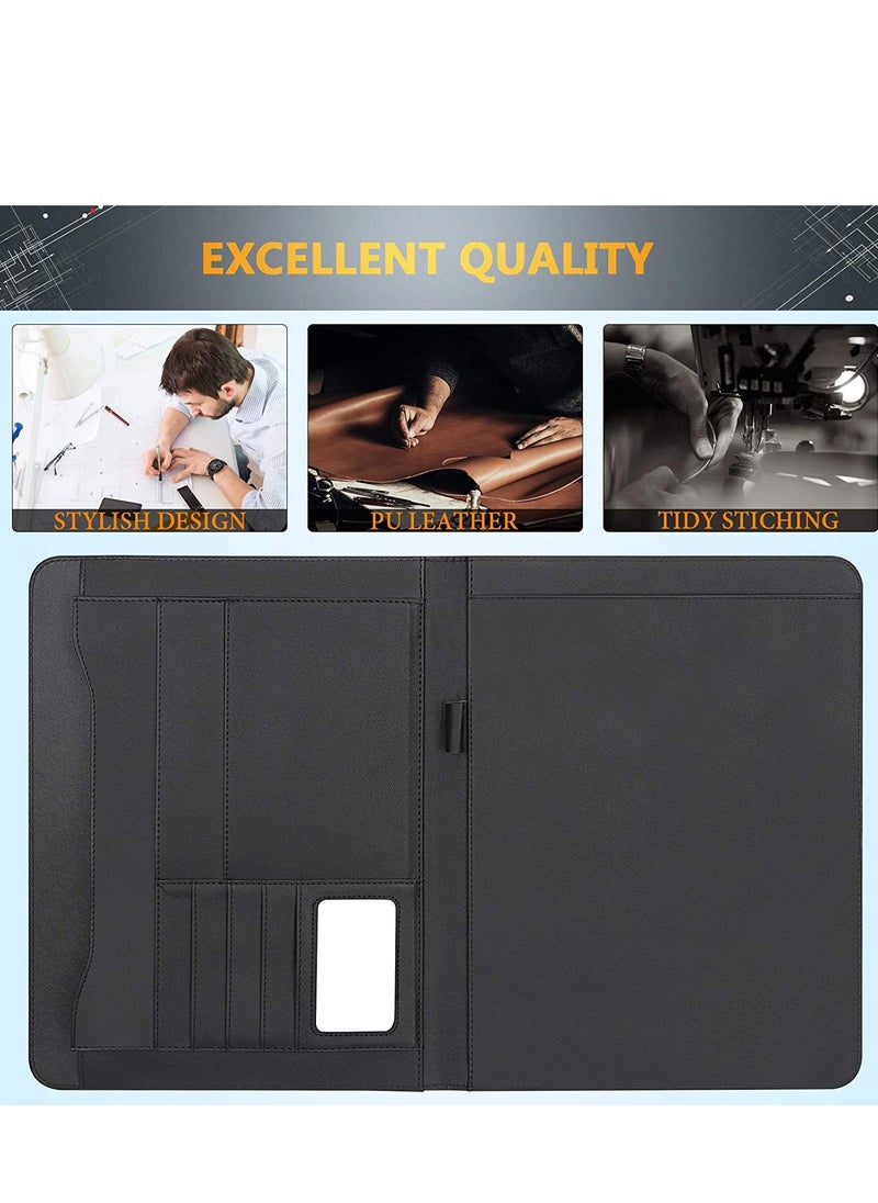 Generic - Black PU Leather Portfolio Folder, Multifunctional Business Document Organizer with Clipboard and Legal Pad for Interviews, Conferences and Presentations - Image 1