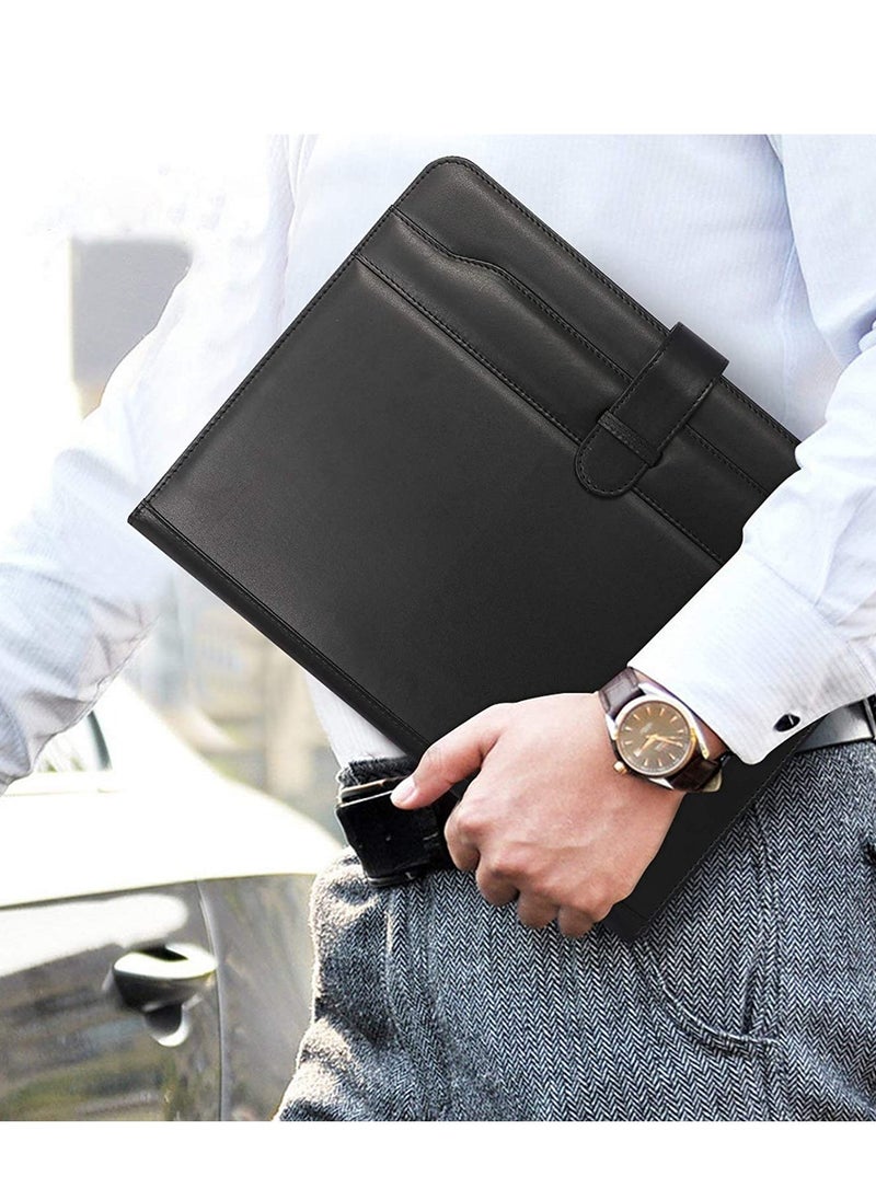 Generic - Black PU Leather Portfolio Folder, Multifunctional Business Document Organizer with Clipboard and Legal Pad for Interviews, Conferences and Presentations - Image 1