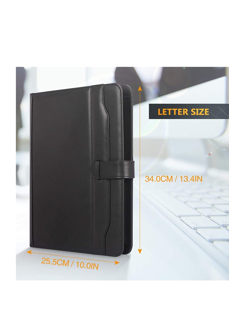 Generic - Black PU Leather Portfolio Folder, Multifunctional Business Document Organizer with Clipboard and Legal Pad for Interviews, Conferences and Presentations - Image 1