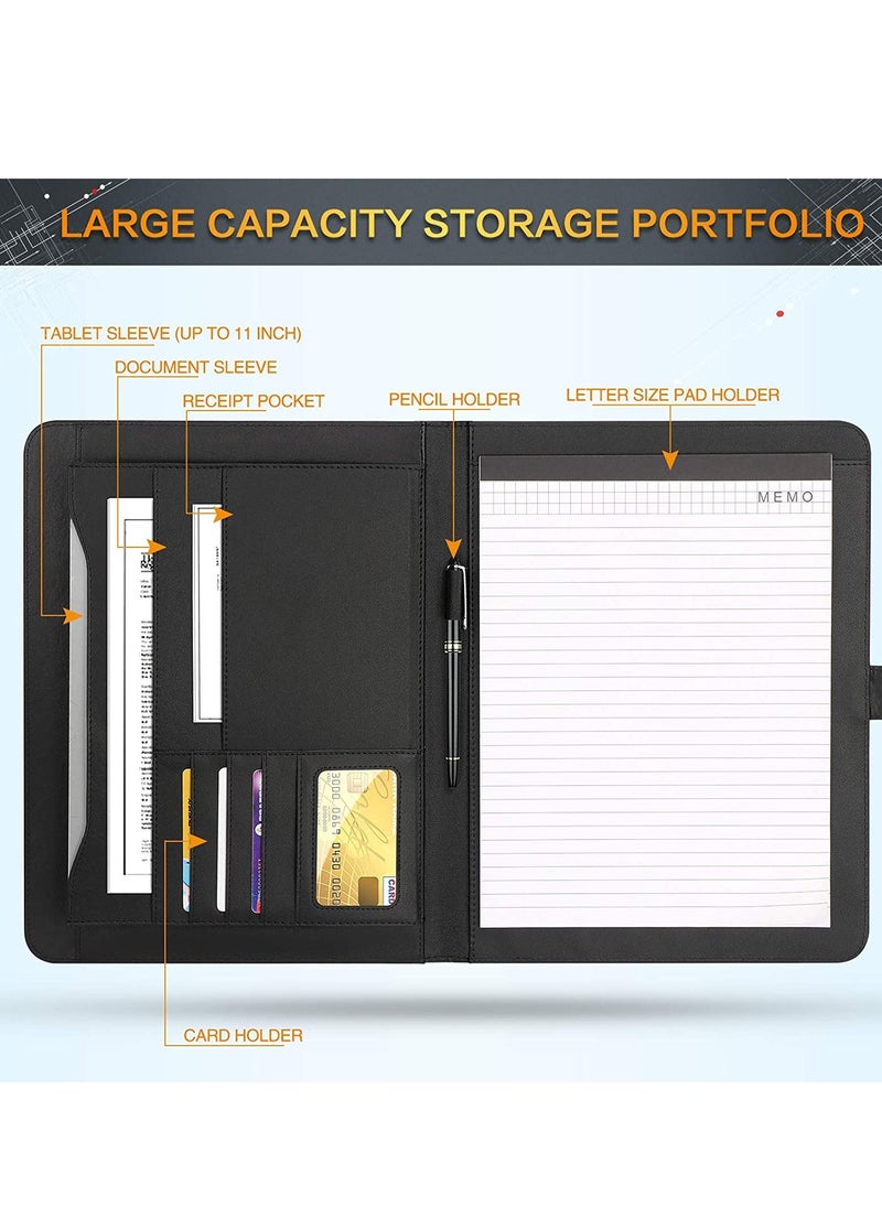 Generic - Black PU Leather Portfolio Folder, Multifunctional Business Document Organizer with Clipboard and Legal Pad for Interviews, Conferences and Presentations - Image 1