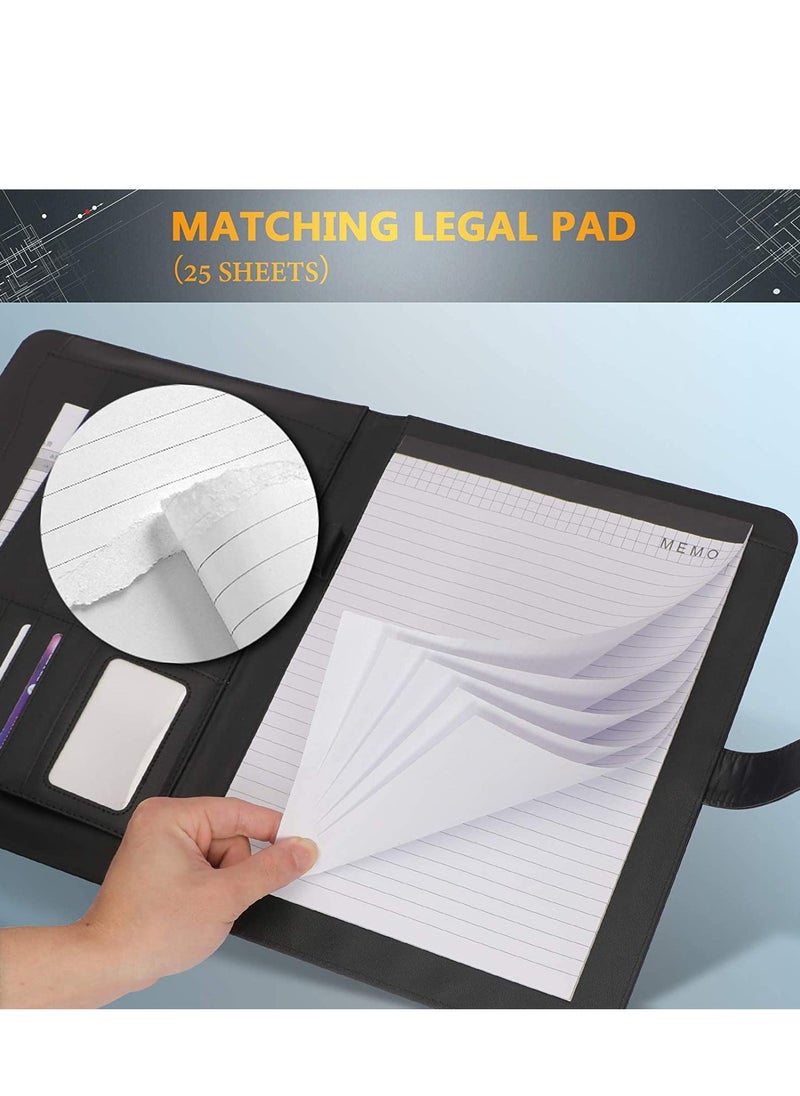 Generic - Black PU Leather Portfolio Folder, Multifunctional Business Document Organizer with Clipboard and Legal Pad for Interviews, Conferences and Presentations - Image 1