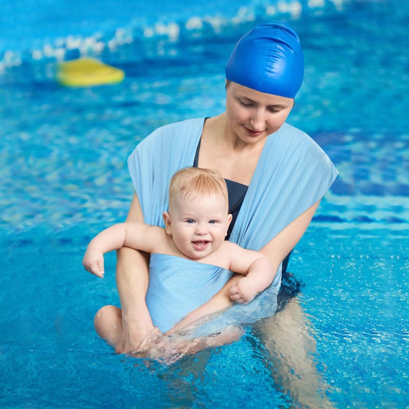 Biubee Water Sling Baby Wrap Carrier for Summer Pool - Adjustable Shoulder Mesh Breathable Chest Sling Infant Carrier for Newborn to Toddlers Summer Pool Beach (Blue) - Image 4