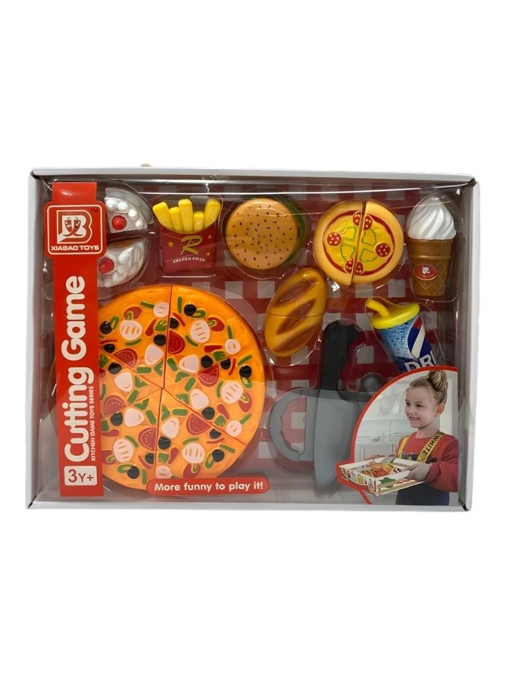Premium Kids Cutting Game Kitchen Playset – Colorful Pizza, Burger and Fast Food Cutting Toys, Safe Pretend Cooking Set for Children - Image 1
