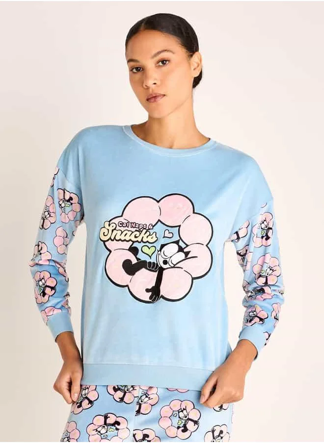 سبلاش فيڤ Felix the Cat Print Long Sleeves Sweatshirt and Elasticated Joggers Set