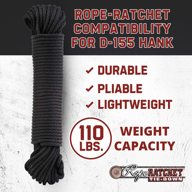 Rope Ratchet حبل راتشيت 3/16" 50 قدم حبل بولي بروبيلين مضفر صلب، ثقيل الوزن، حبل متعدد الاستخدامات مقاوم للعوامل الجوية للتخييم، الربط، التأمين، للاستخدام الداخلي والخارجي، سعة 110 رطل - أسود - Image 4
