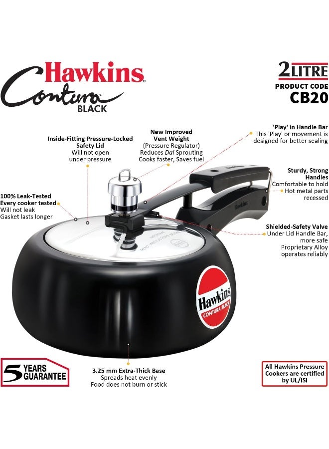 2 Liters Contura Stainless Steel Pressure Cooker,With Inner Lid,Black