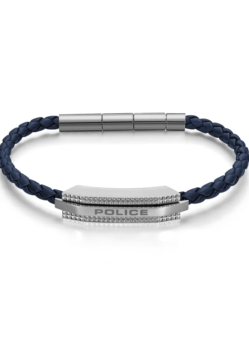 POLICE Gripcord Blue Leather Stainless Steel Gents Bracelet