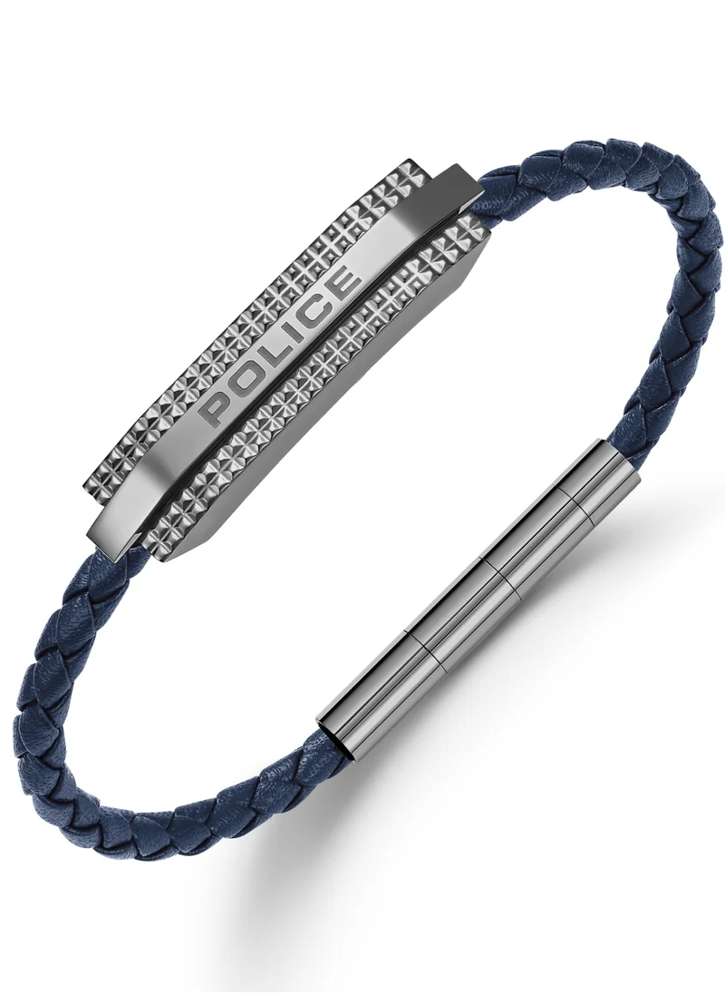POLICE Gripcord Blue Leather Stainless Steel Gents Bracelet