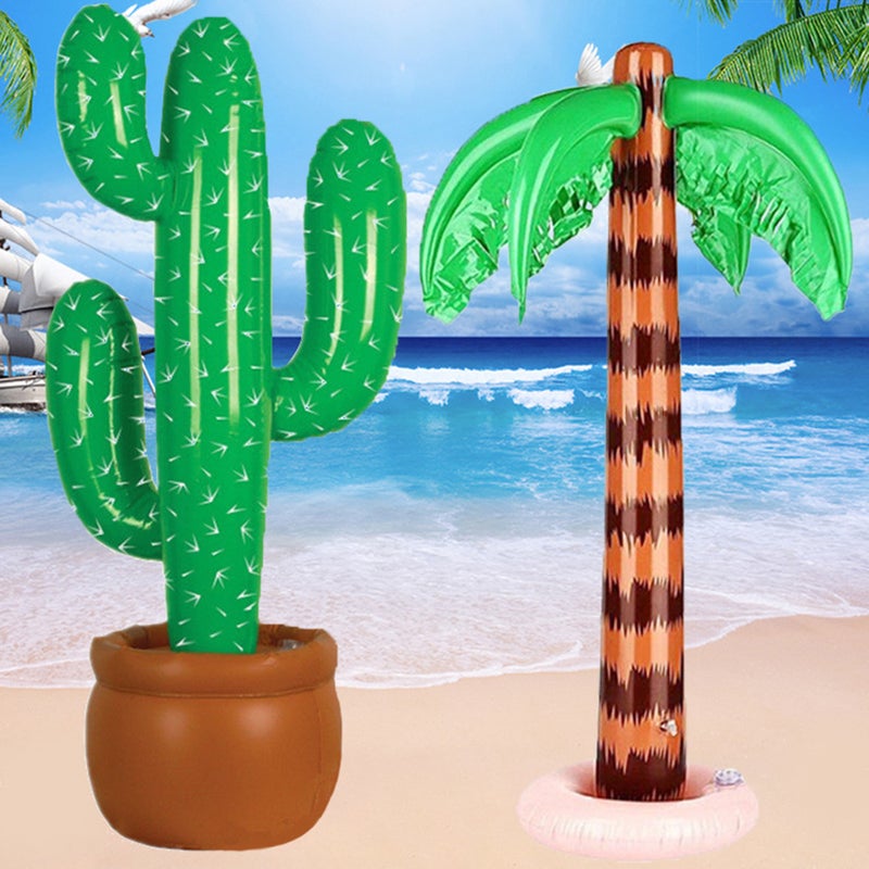 2pcs 90cm PVC Inflatable Hawaii Toys Coconut Tree Beach Party Toys Cactus Stage Props Decoration Toys Set Random Color - Image 1