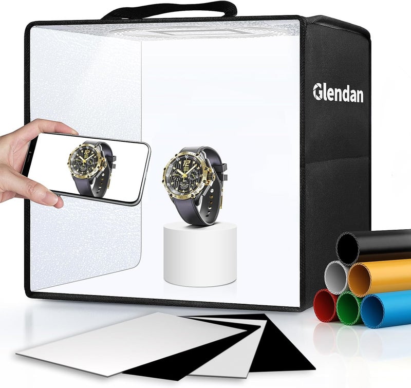 Glendan Light Box Photography, 10"x10" Photo Box with 88 High Color Rendering Index LED Lights, 6 Color PVC Backdrops, 4 Reflection Boards and 1 Diffuser for Jewelry and Small Item Product Photography - Image 1
