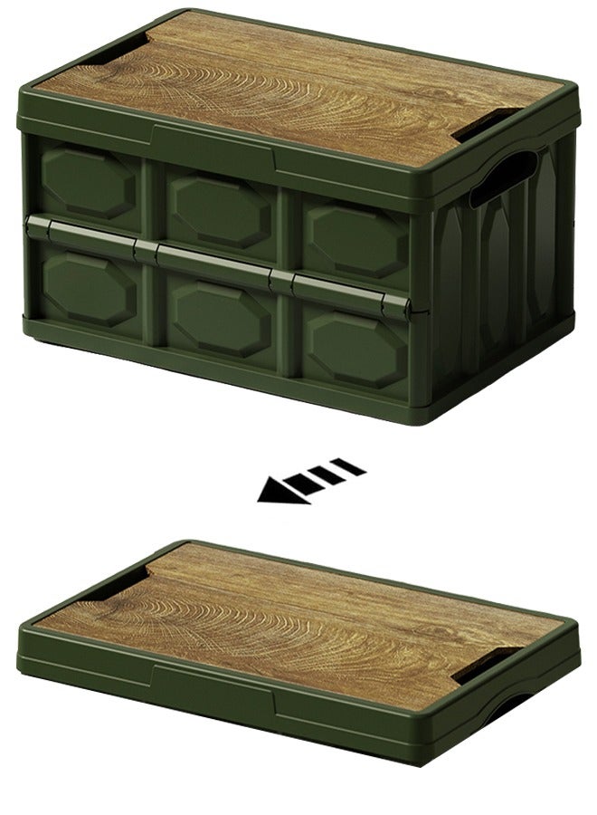 ARNOTEC 50L Collapsible Storage Box with Wooden Lid (52×35.5×28.5cm), Heavy-Duty Foldable Stackable Storage Bin for Home, Office, Car Trunk & Camping - Image 2