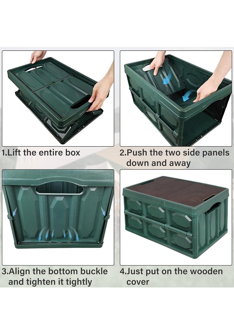 ARNOTEC 50L Collapsible Storage Box with Wooden Lid (52×35.5×28.5cm), Heavy-Duty Foldable Stackable Storage Bin for Home, Office, Car Trunk & Camping - Image 3