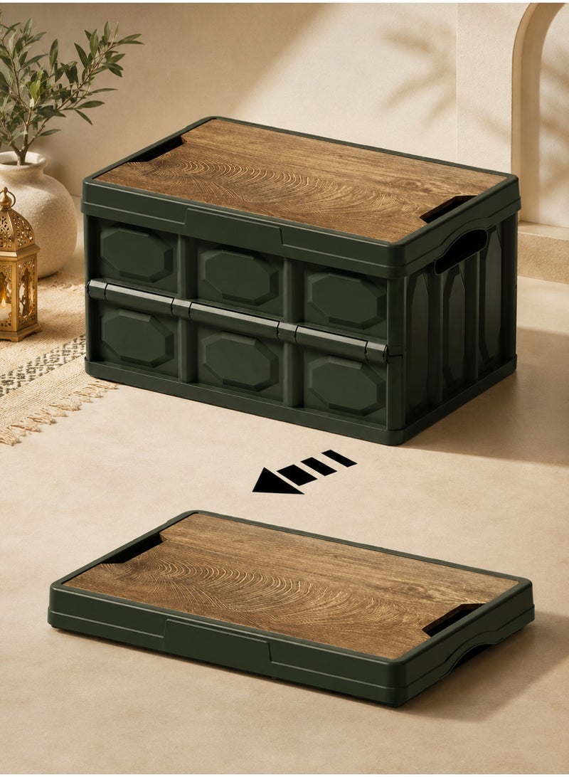 ARNOTEC 50L Collapsible Car Trunk Organizer Storage Box with Wooden Lid (52×35.5×28.5cm), Heavy-Duty Foldable Stackable Storage Bin for Home, Office, Car Trunk & Camping - Image 2