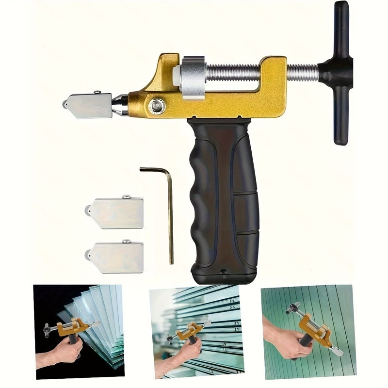 2 In 1 Manual Glass And Tile Cutting Tool Suit With Blade Yellow For Cutting Breaking Glass Mirrors And Ceramic Tiles - Image 1