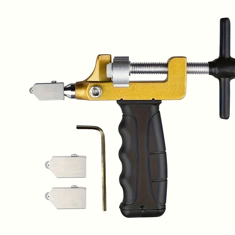 2 In 1 Manual Glass And Tile Cutting Tool Suit With Blade Yellow For Cutting Breaking Glass Mirrors And Ceramic Tiles - Image 2
