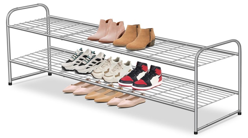 AOODA 2 Tier Long Metal Shoe Rack for Closet Wide Stackable Shoe Storage Organizer 18Pairs Low Small Sneaker Rack for Entryway Bedroom Garage Grey