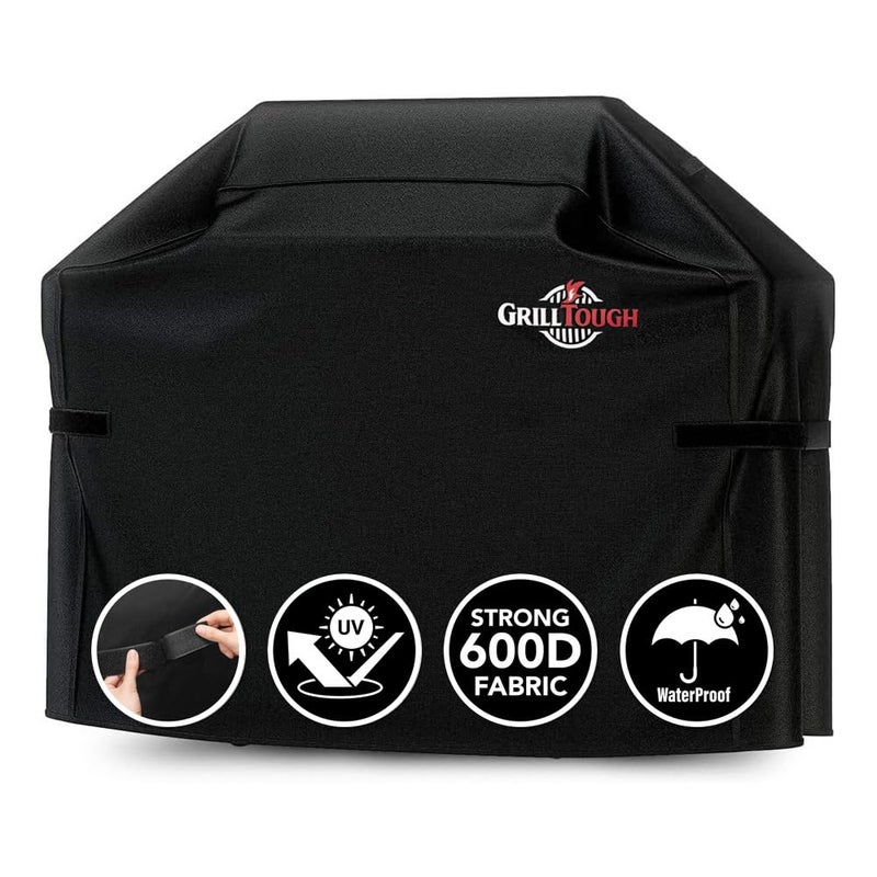 GrillTough Heavy Duty BBQ Grill Cover for Outdoor Grill, 58 Inch â€“ Waterproof, Weather Resistant, UV & Fade Resistant with Adjustable Straps â€“ Gas Grill Cover for Weber, Genesis, Charbroil, etc. Black - Image 1