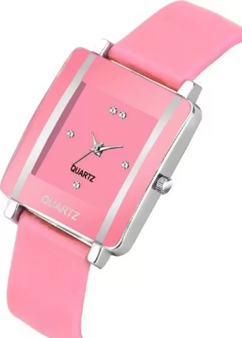 Acnos Polyurethane Premium Brand Pink Dial Square Analog Watch Pu Belt Watch For Girls Watch For Women Pack Of 1, Pink Band - Image 2
