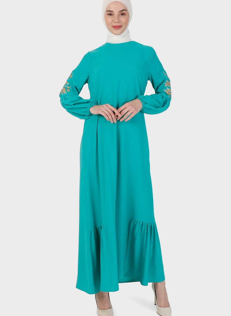 Balloon Sleeve Ruffled Hem Dress