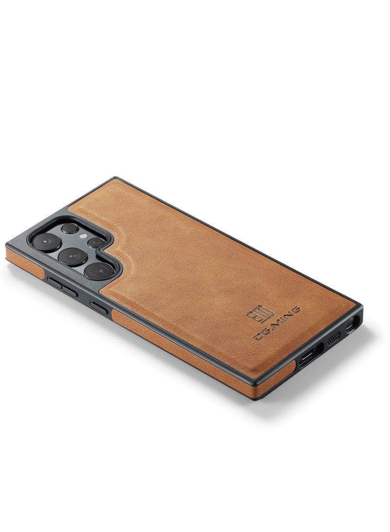 DGMING Case Cover Premium Leather Back with Logo CutOut Shockproof Compatible with Samsung Galaxy S25 Ultra (Brown)  - Image 3