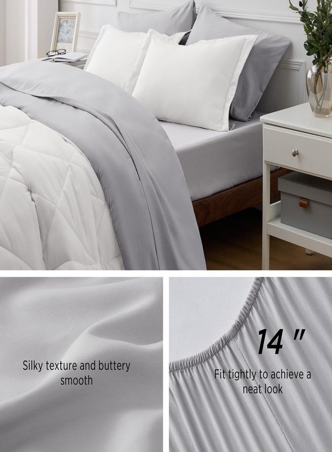 Bedsure Ivory King Size Comforter Set - 7 Pieces Reversible King Bed in a Bag, King Bed Set Ivory and Grey with Comforters, Sheets, Pillowcases & Shams - Image 5