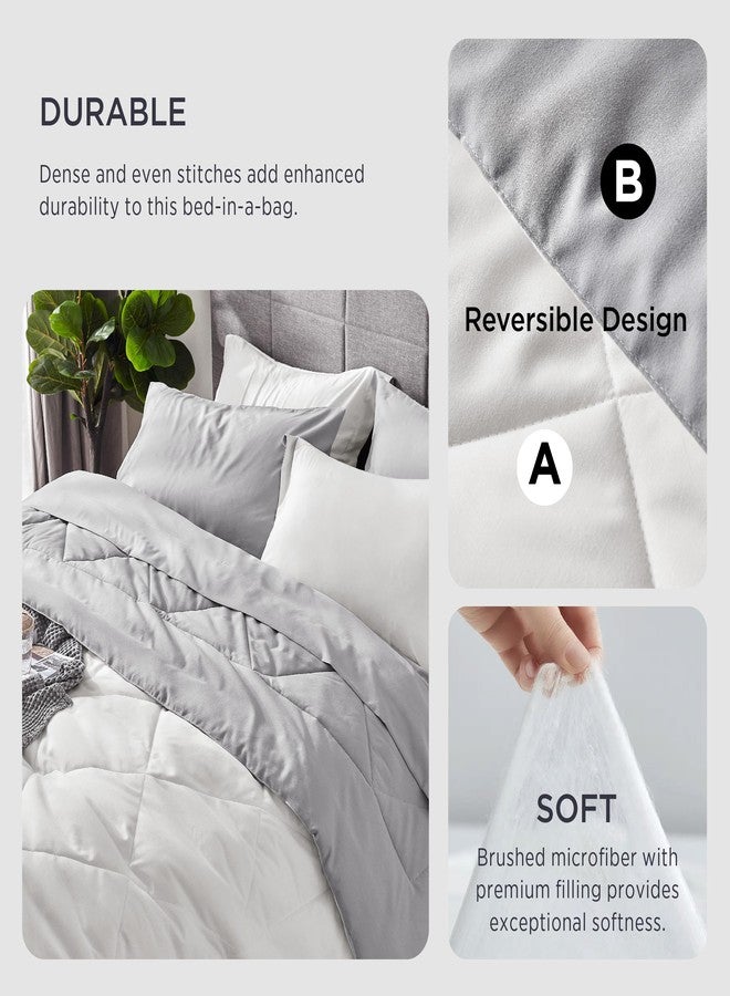 Bedsure Ivory King Size Comforter Set - 7 Pieces Reversible King Bed in a Bag, King Bed Set Ivory and Grey with Comforters, Sheets, Pillowcases & Shams - Image 3